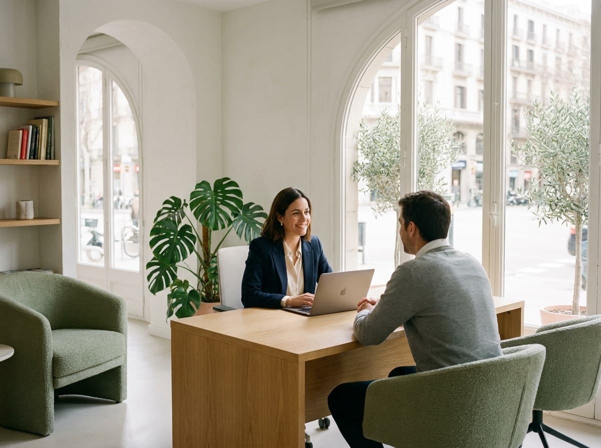 Equipo de Conecta NEX atendiendo a un cliente en su oficina de Alicante